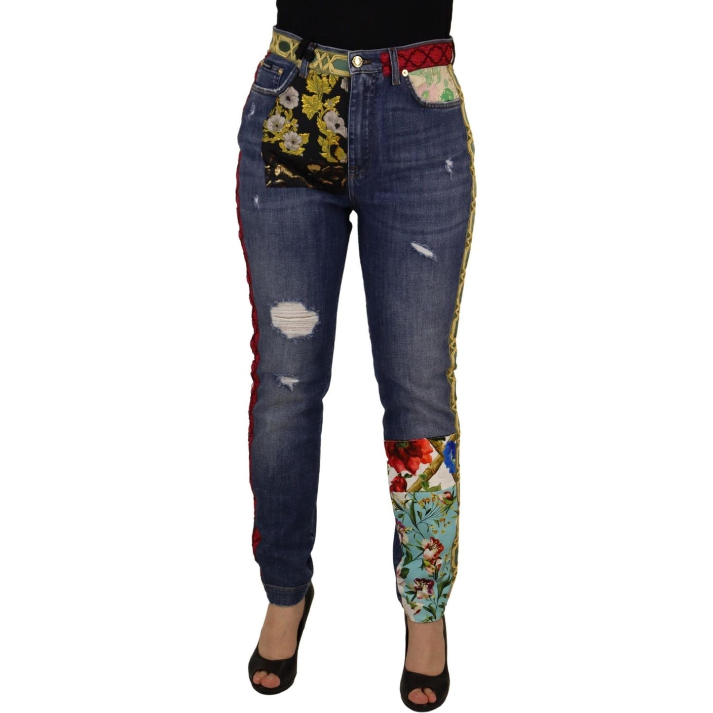 Dolce & Gabbana Blue Patchwork High Waist Denim Jeans Dolce & Gabbana