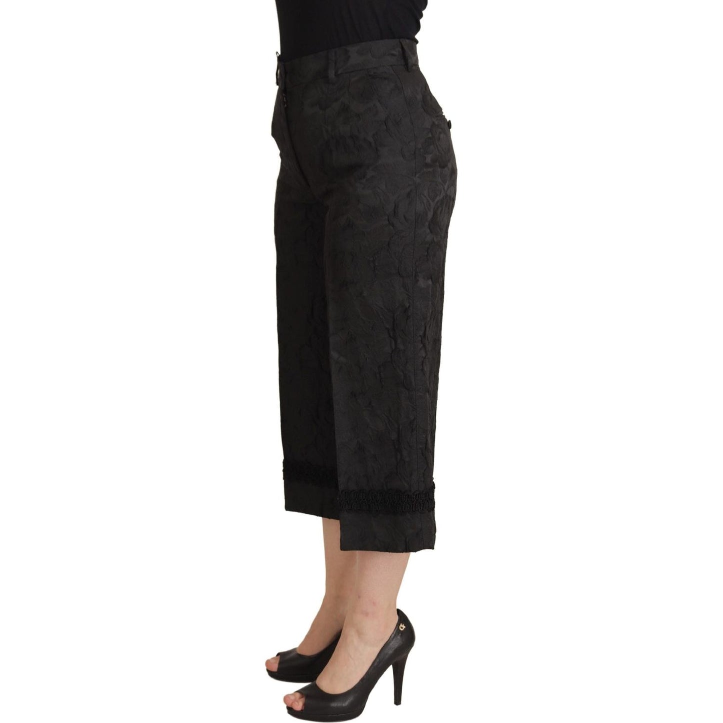 Dolce & Gabbana Black Brocade Cropped High Waist Pants Dolce & Gabbana
