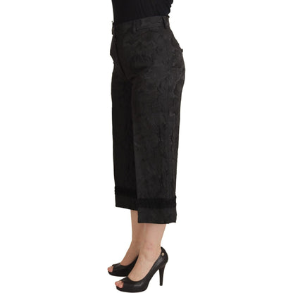 Dolce & Gabbana Black Brocade Cropped High Waist Pants Dolce & Gabbana