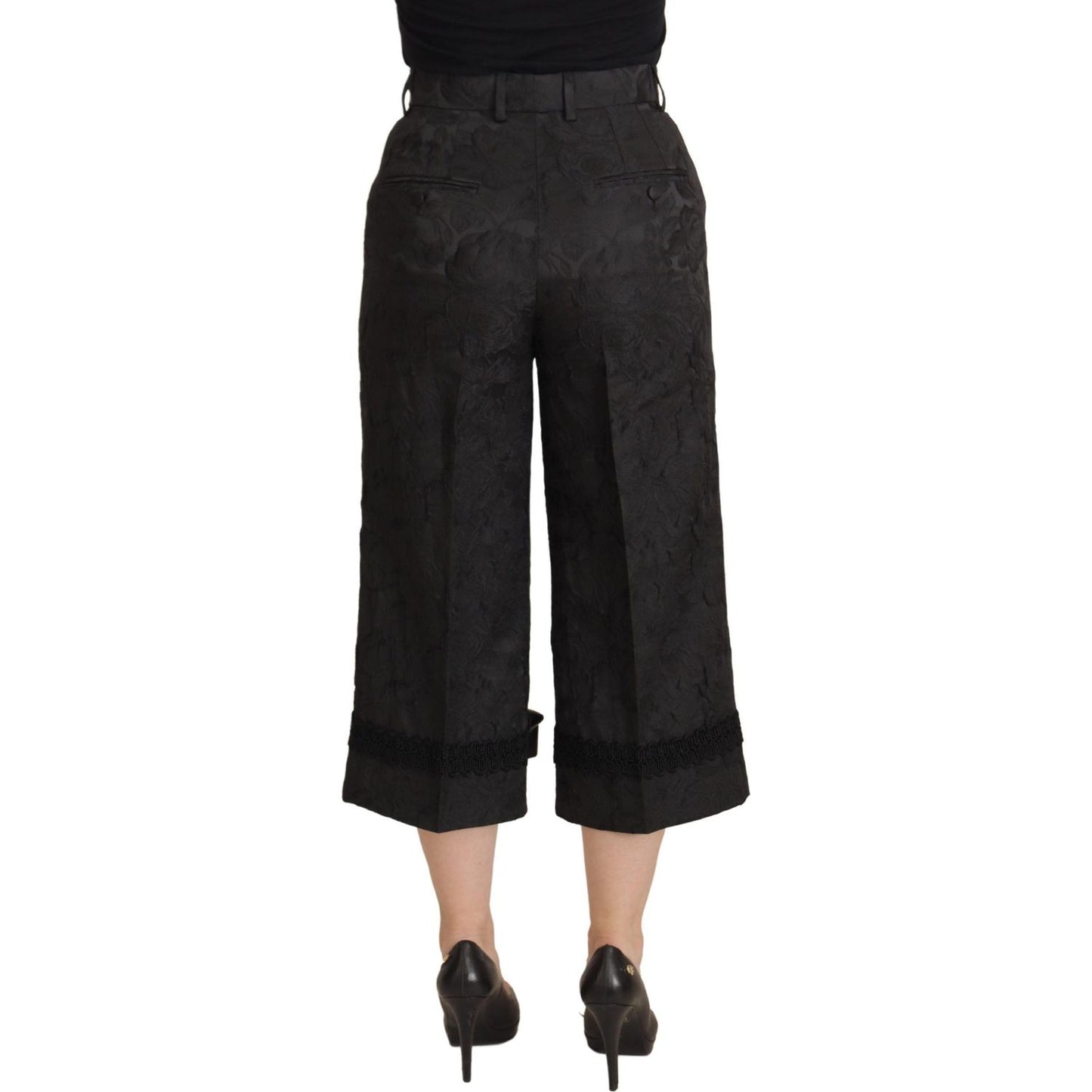 Dolce & Gabbana Black Brocade Cropped High Waist Pants Dolce & Gabbana