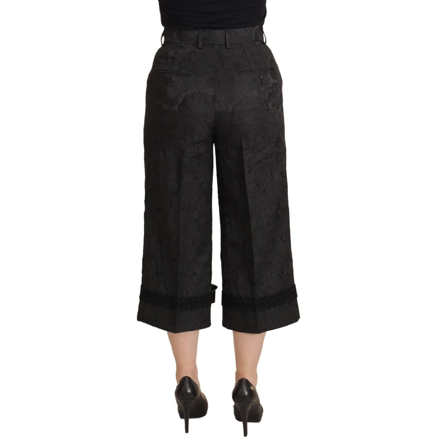 Dolce & Gabbana Black Brocade Cropped High Waist Pants