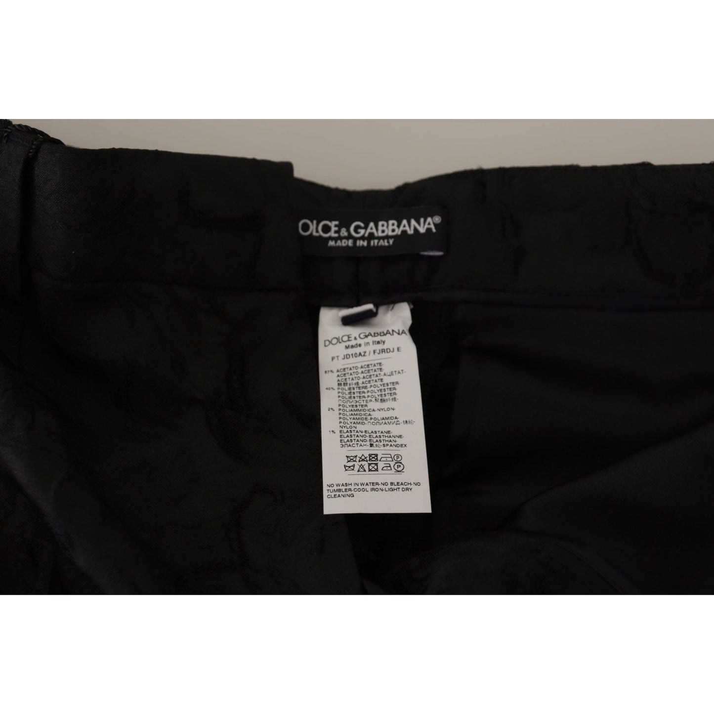 Dolce & Gabbana Black Brocade Cropped High Waist Pants Dolce & Gabbana