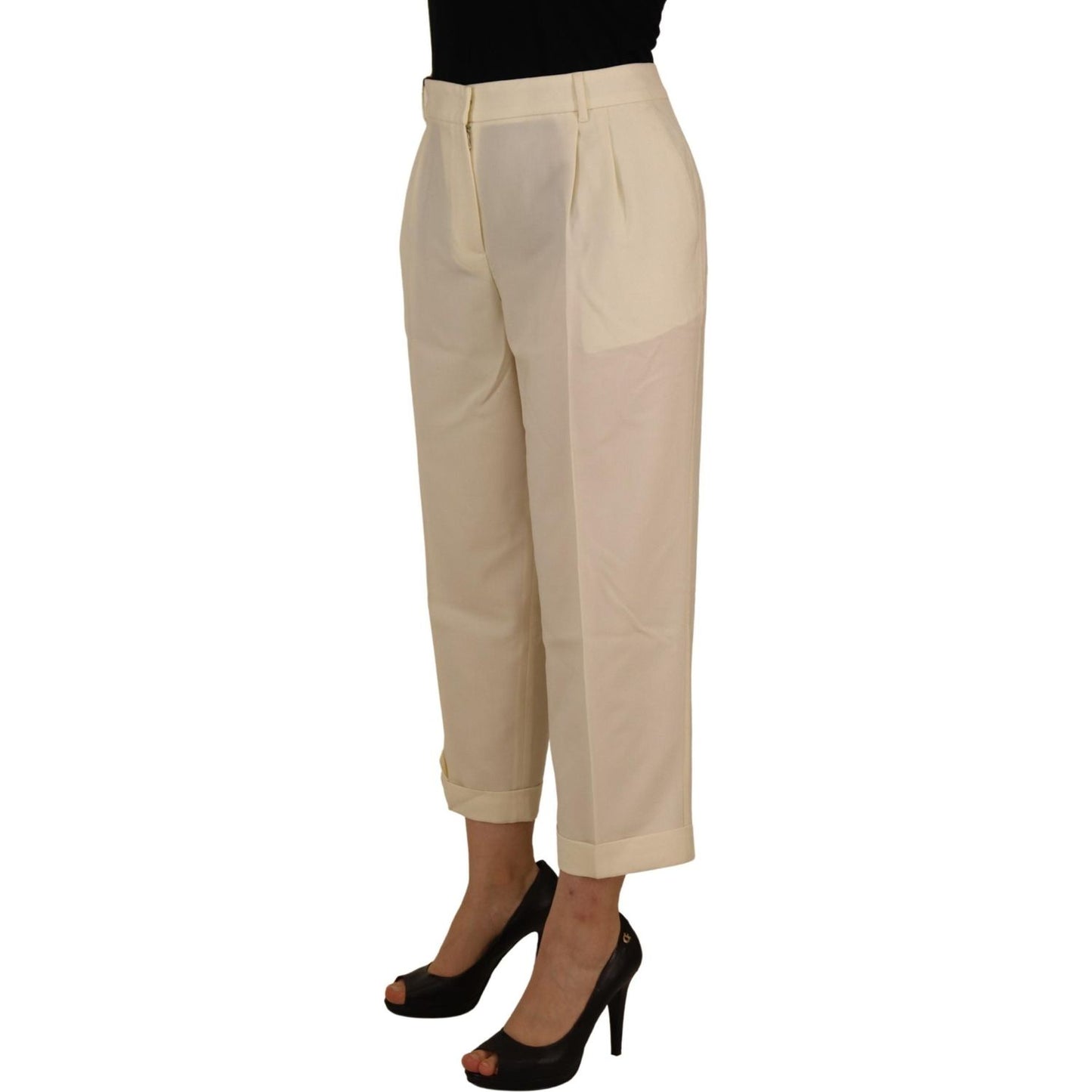 Dolce & Gabbana Ivory High Waist Cropped Folded Hem Trousers Pants Dolce & Gabbana