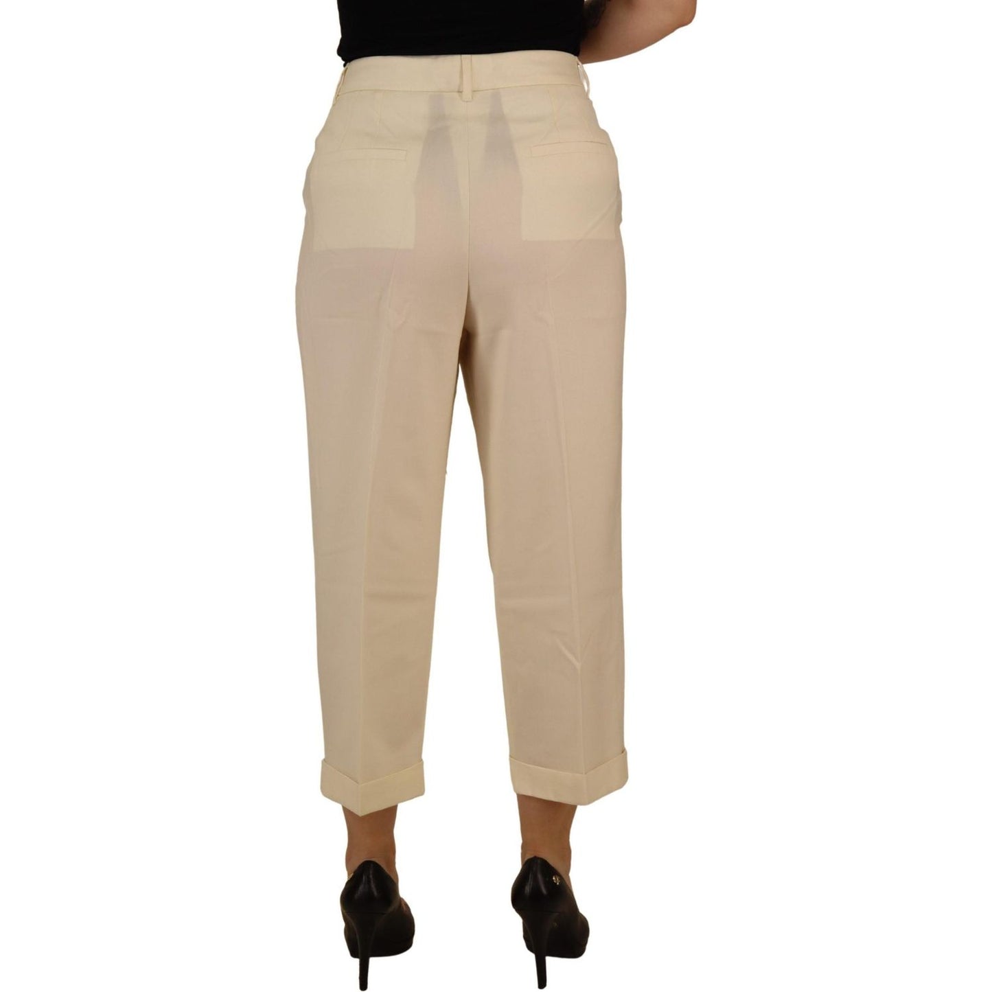 Dolce & Gabbana Ivory High Waist Cropped Folded Hem Trousers Pants Dolce & Gabbana