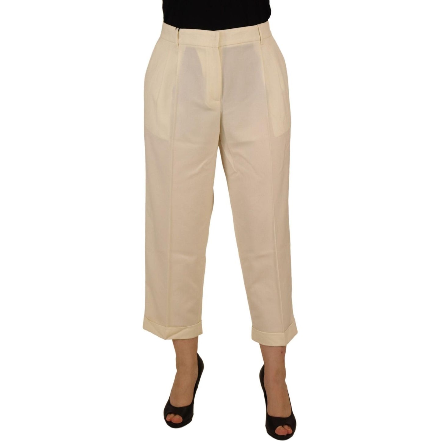 Dolce & Gabbana Ivory High Waist Cropped Folded Hem Trousers Pants Dolce & Gabbana