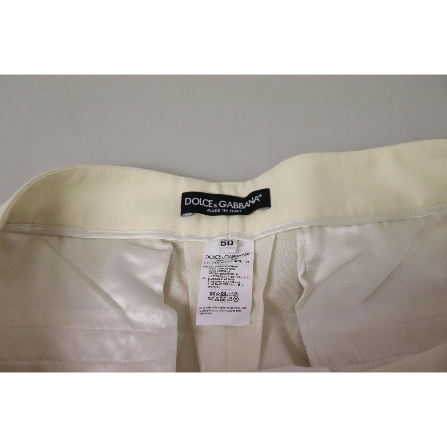 Dolce & Gabbana Ivory High Waist Cropped Folded Hem Trousers Pants Dolce & Gabbana