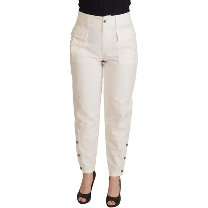 Dolce & Gabbana White High Waist Tapered Women Cotton Pants