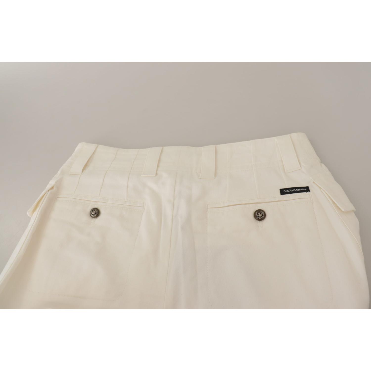 Dolce & Gabbana White High Waist Tapered Women Cotton Pants