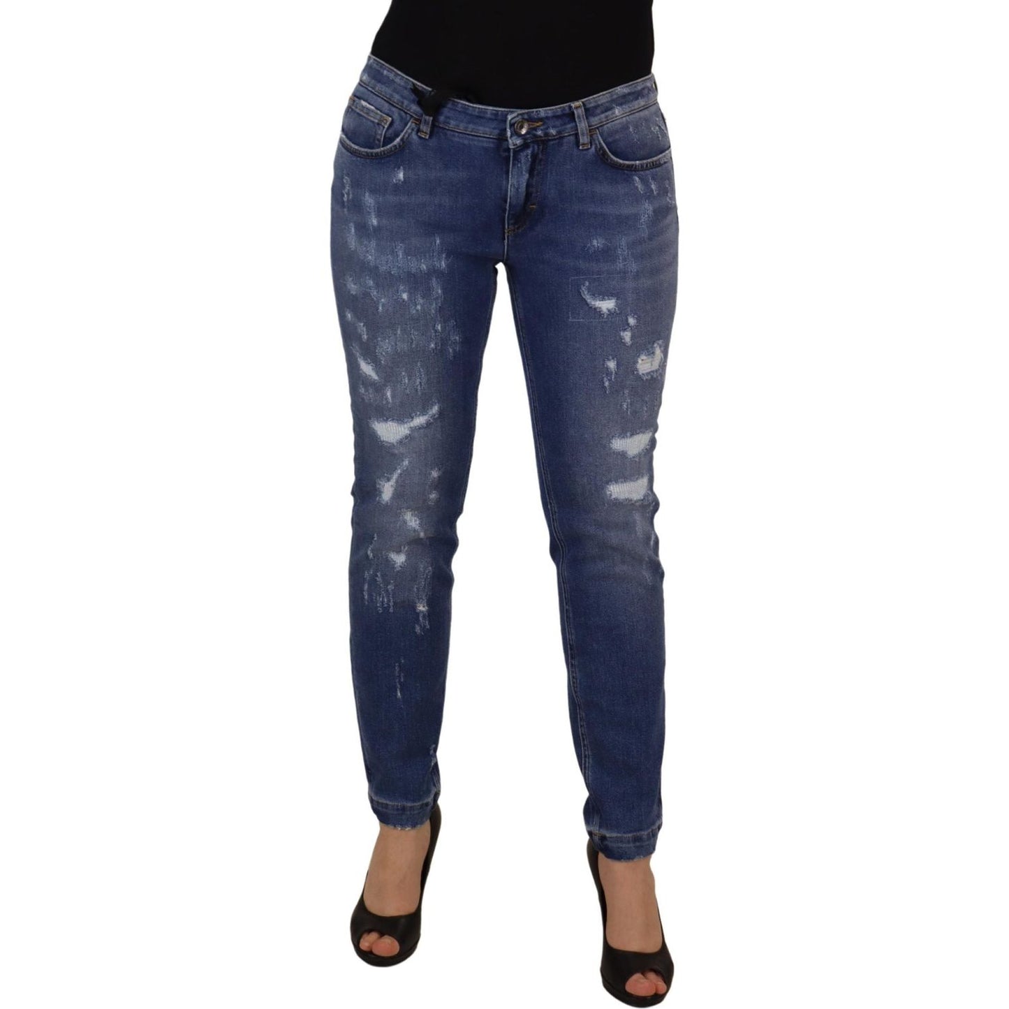 Dolce & Gabbana Blue Washed Cotton Skinny Low Waist Denim Jeans