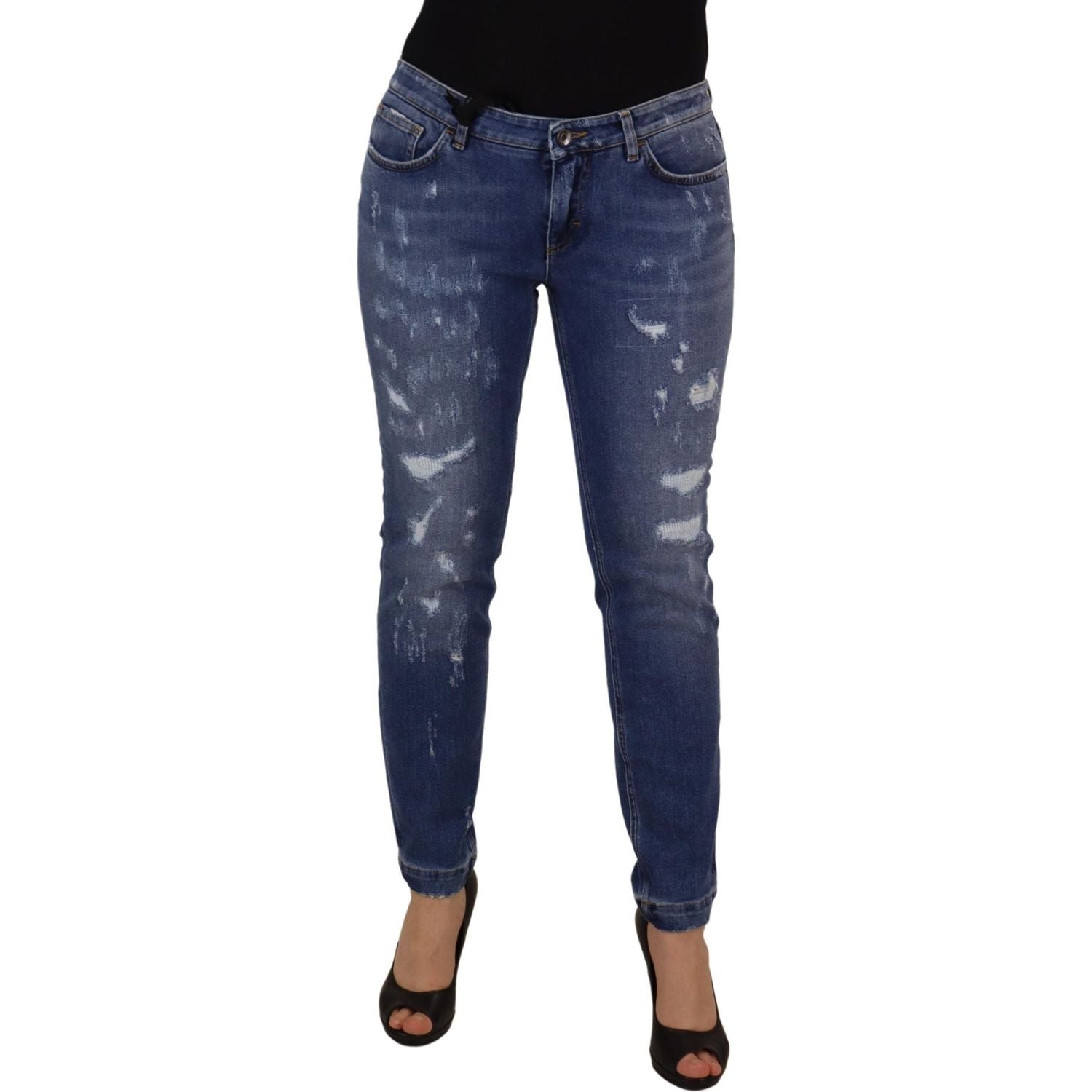 Dolce & Gabbana Blue Washed Cotton Skinny Low Waist Denim Jeans