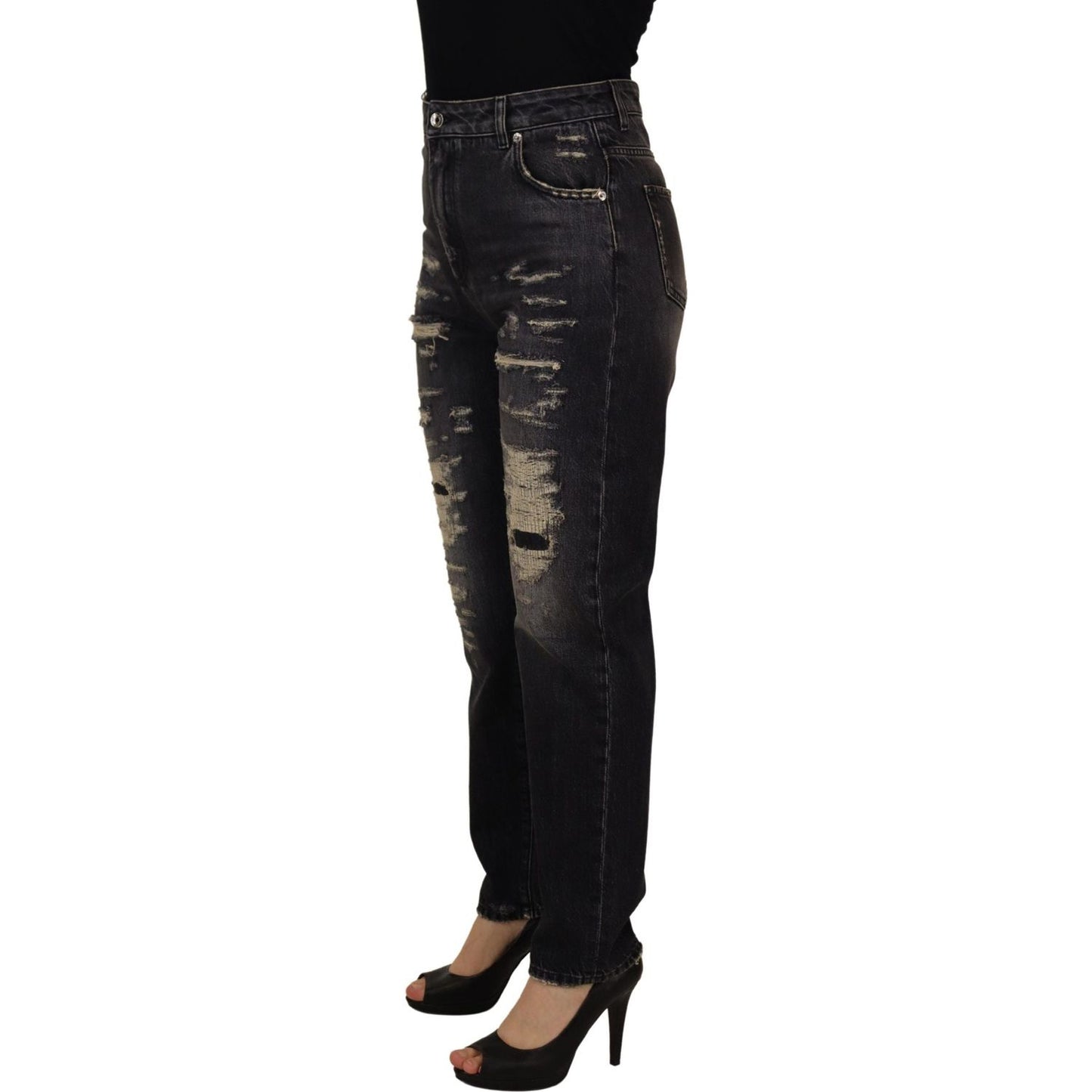 Dolce & Gabbana Black Washed Tattered High Waist Denim Jeans Dolce & Gabbana