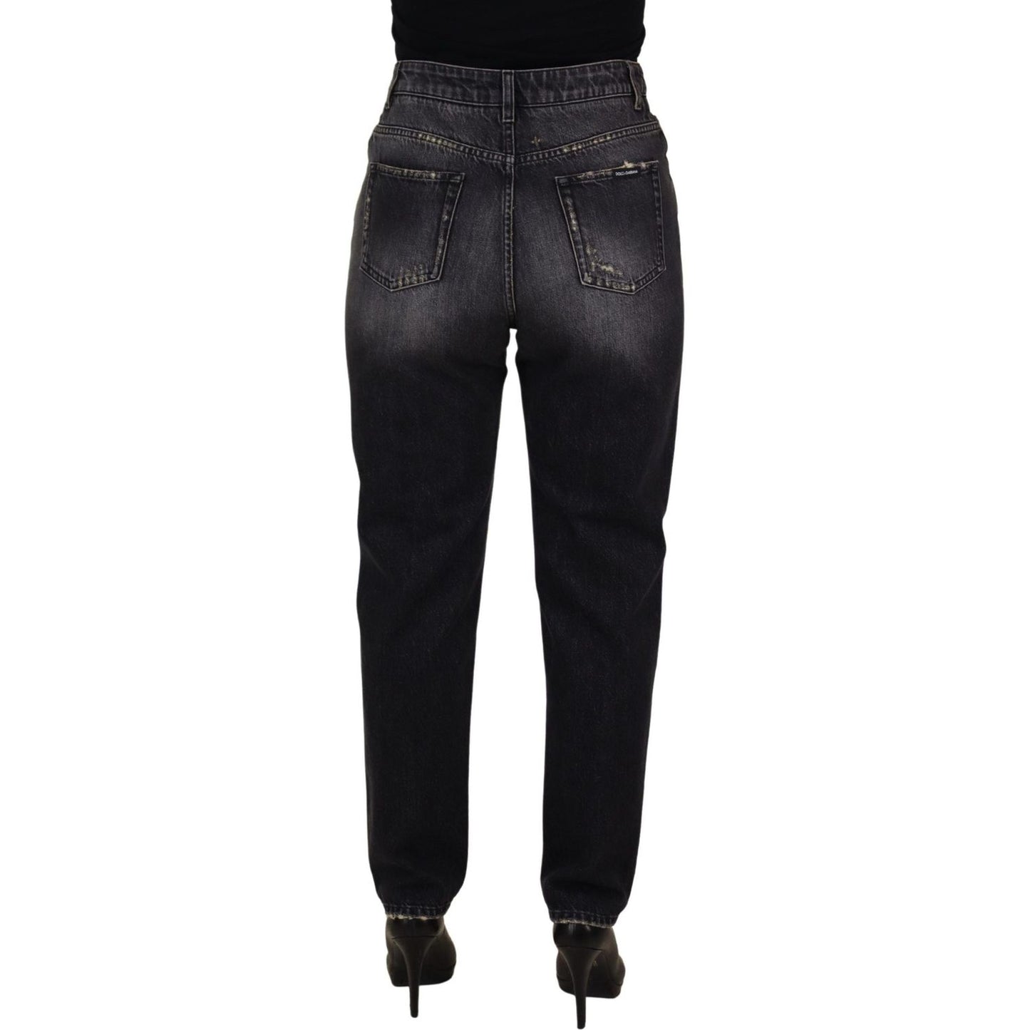 Dolce & Gabbana Black Washed Tattered High Waist Denim Jeans Dolce & Gabbana