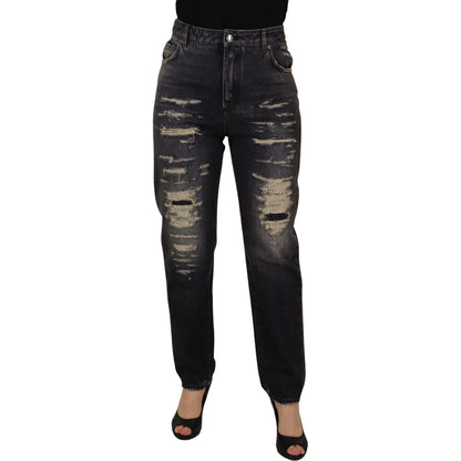 Dolce & Gabbana Black Washed Tattered High Waist Denim Jeans Dolce & Gabbana