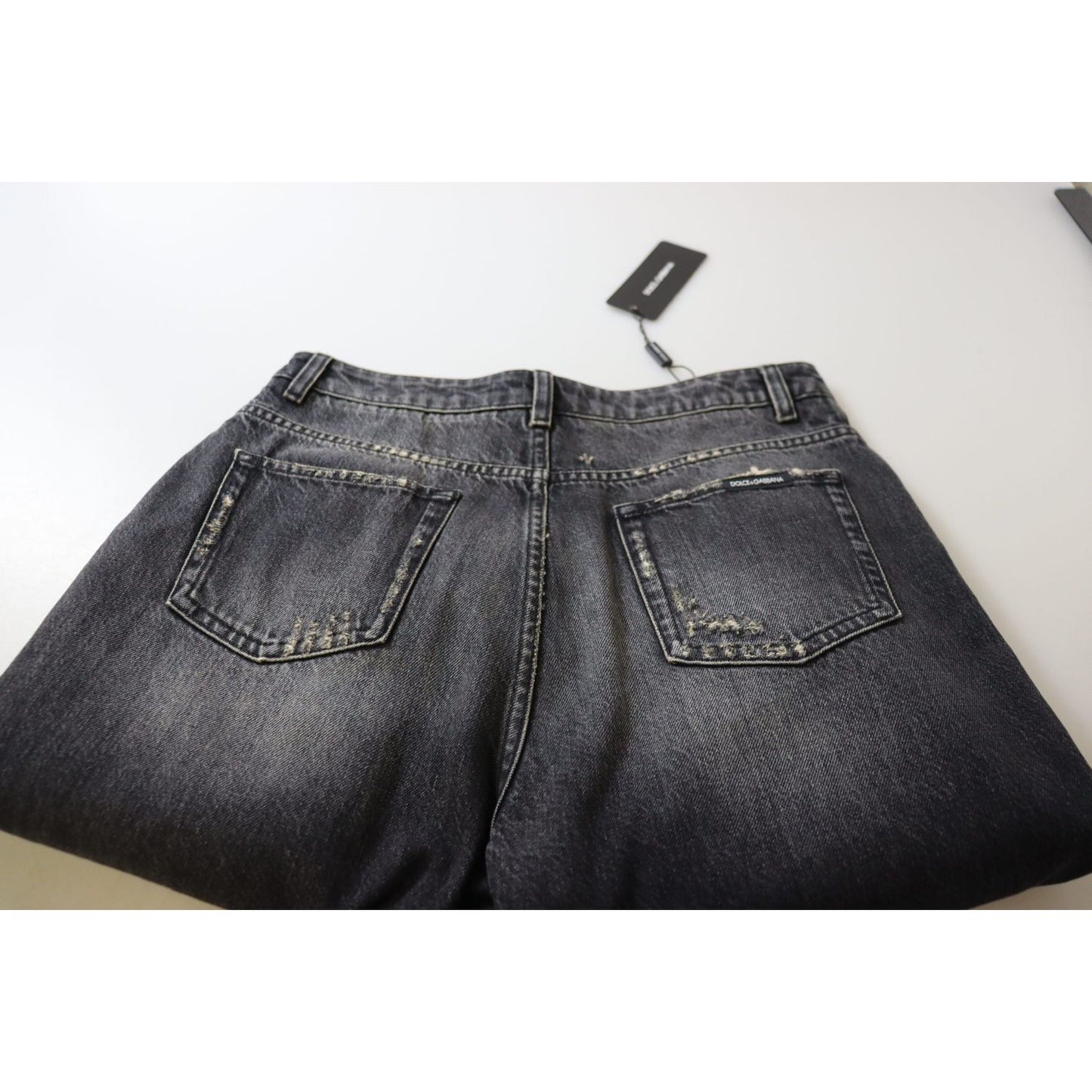 Dolce & Gabbana Black Washed Tattered High Waist Denim Jeans Dolce & Gabbana