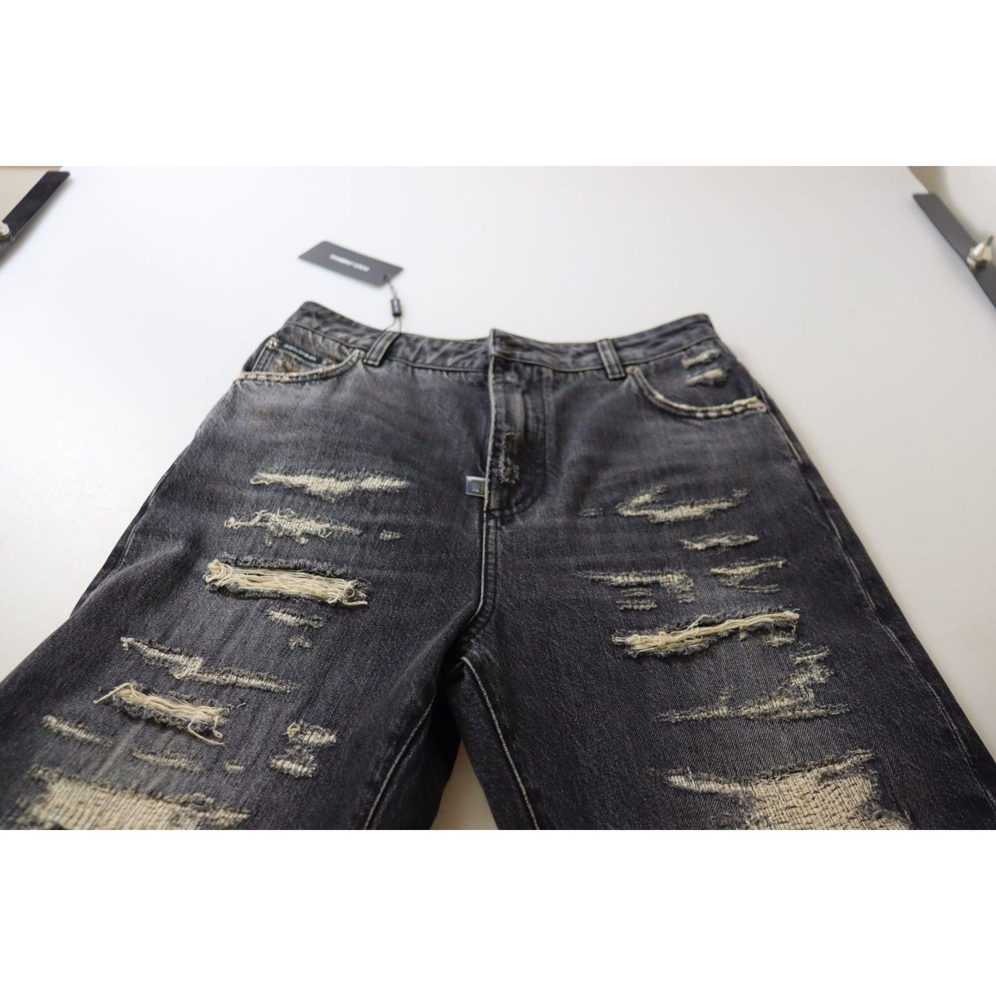 Dolce & Gabbana Black Washed Tattered High Waist Denim Jeans Dolce & Gabbana