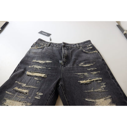 Dolce & Gabbana Black Washed Tattered High Waist Denim Jeans Dolce & Gabbana