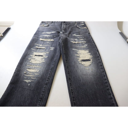 Dolce & Gabbana Black Washed Tattered High Waist Denim Jeans Dolce & Gabbana