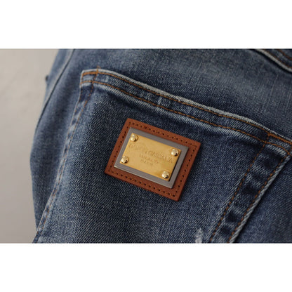 Dolce & Gabbana Blue Denim Crystal Embellished Pants Jeans Dolce & Gabbana