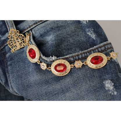 Dolce & Gabbana Blue Denim Crystal Embellished Pants Jeans Dolce & Gabbana