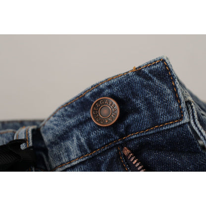 Dolce & Gabbana Blue Denim Baroque Heart Logo Patch Pants Jeans Dolce & Gabbana