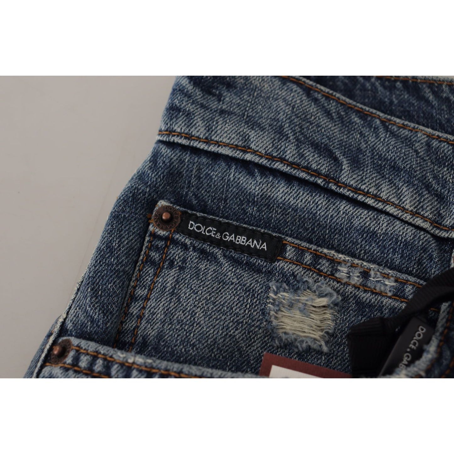 Dolce & Gabbana Blue Denim Baroque Heart Logo Patch Pants Jeans Dolce & Gabbana