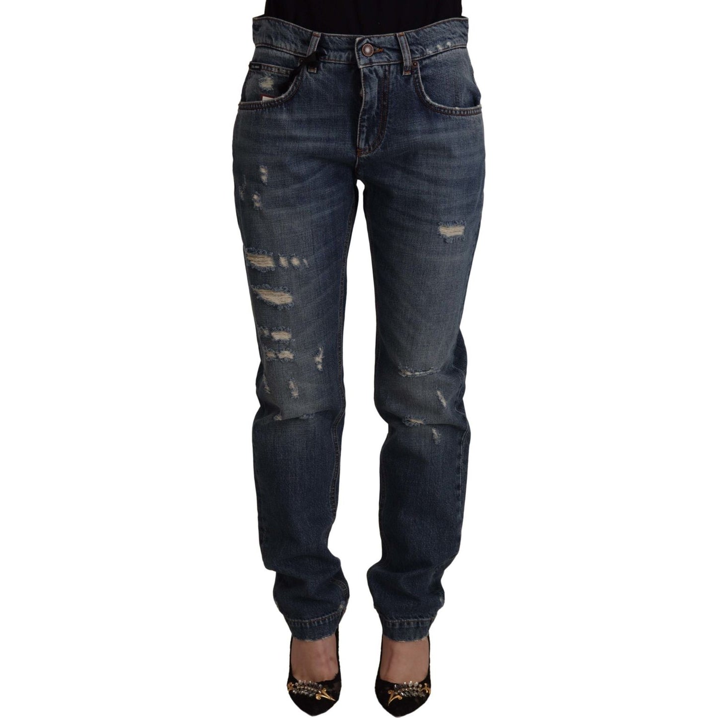 Dolce & Gabbana Blue Denim Baroque Heart Logo Patch Pants Jeans Dolce & Gabbana