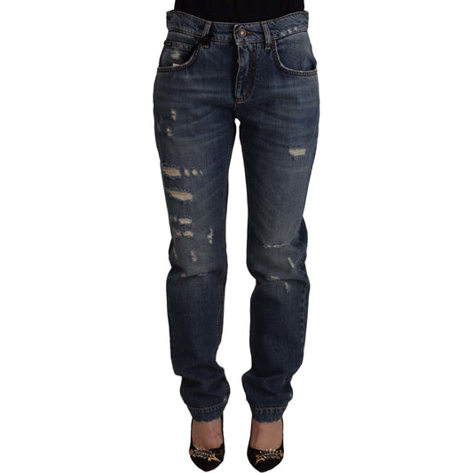 Dolce & Gabbana Blue Denim Baroque Heart Logo Patch Pants Jeans Dolce & Gabbana