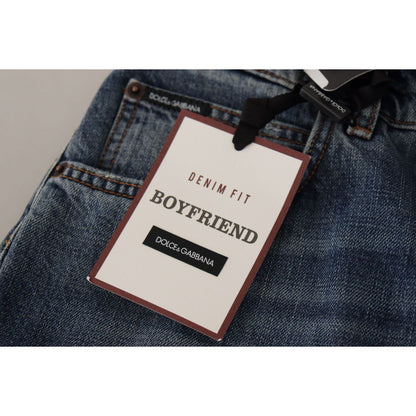 Dolce & Gabbana Blue Denim Baroque Heart Logo Patch Pants Jeans Dolce & Gabbana