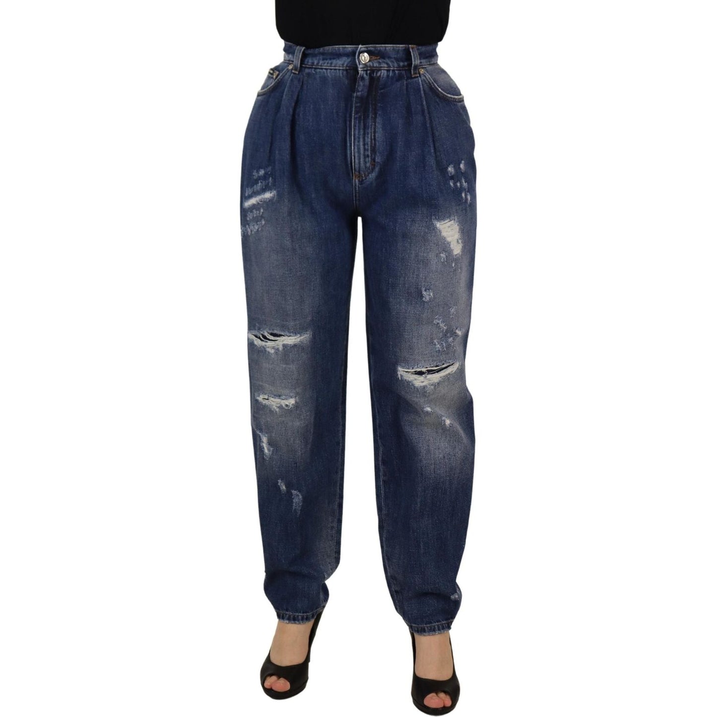 Dolce & Gabbana Blue Washed High Waist Loose Fit Pants Dolce & Gabbana