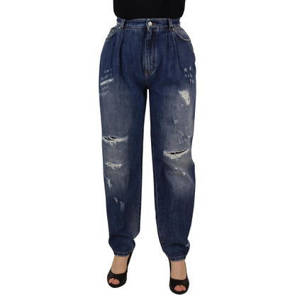 Dolce & Gabbana Blue Washed High Waist Loose Fit Pants Dolce & Gabbana