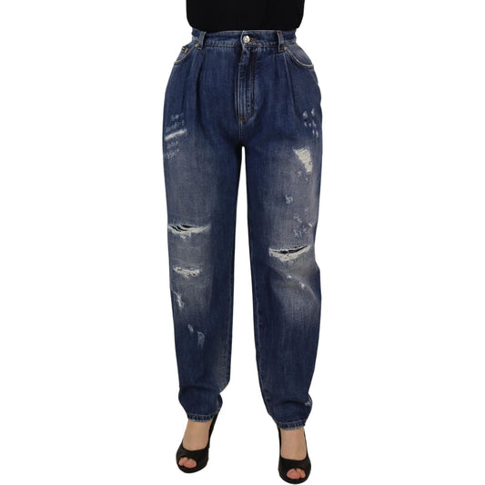 Dolce & Gabbana Blue Washed High Waist Loose Fit Pants Dolce & Gabbana