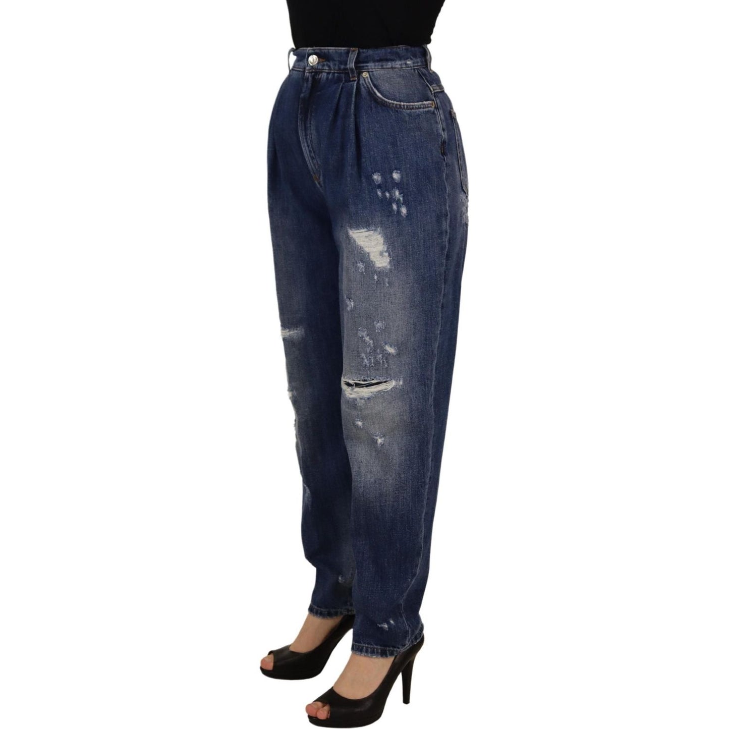 Dolce & Gabbana Blue Washed High Waist Loose Fit Pants Dolce & Gabbana