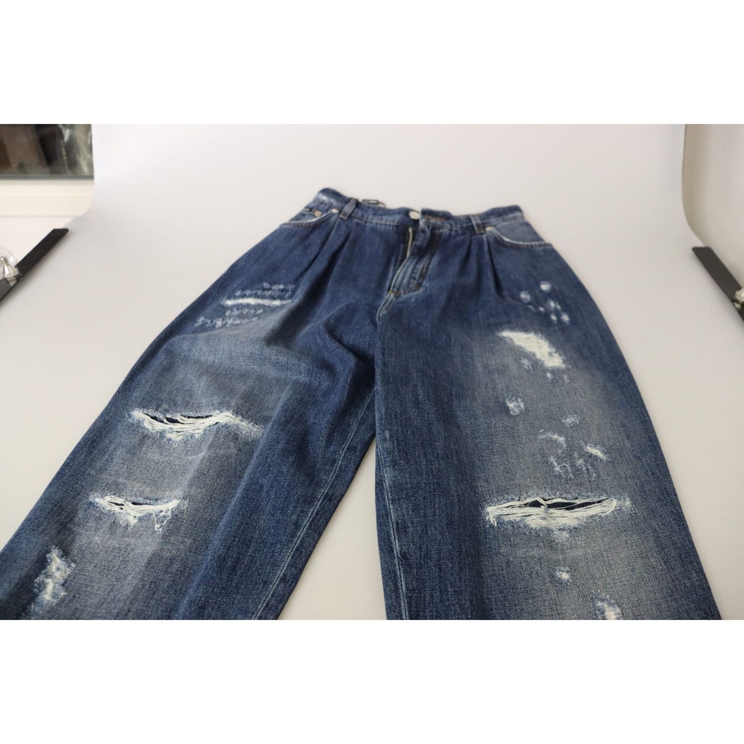 Dolce & Gabbana Blue Washed High Waist Loose Fit Pants Dolce & Gabbana