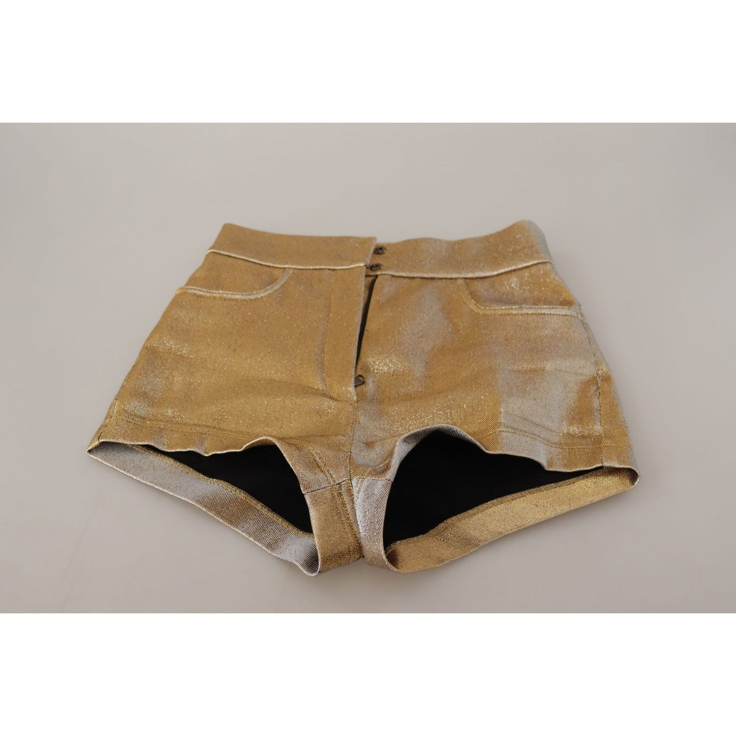 Dolce & Gabbana Gold Cotton Blend Glittered Hot Shorts Dolce & Gabbana
