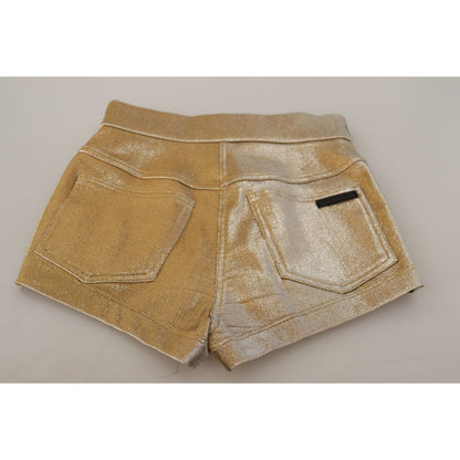 Dolce & Gabbana Gold Cotton Blend Glittered Hot Shorts Dolce & Gabbana