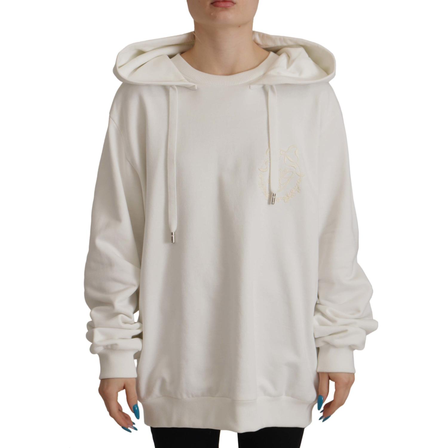 Dolce & Gabbana White Hoodie Pullover Embroidered Sweater