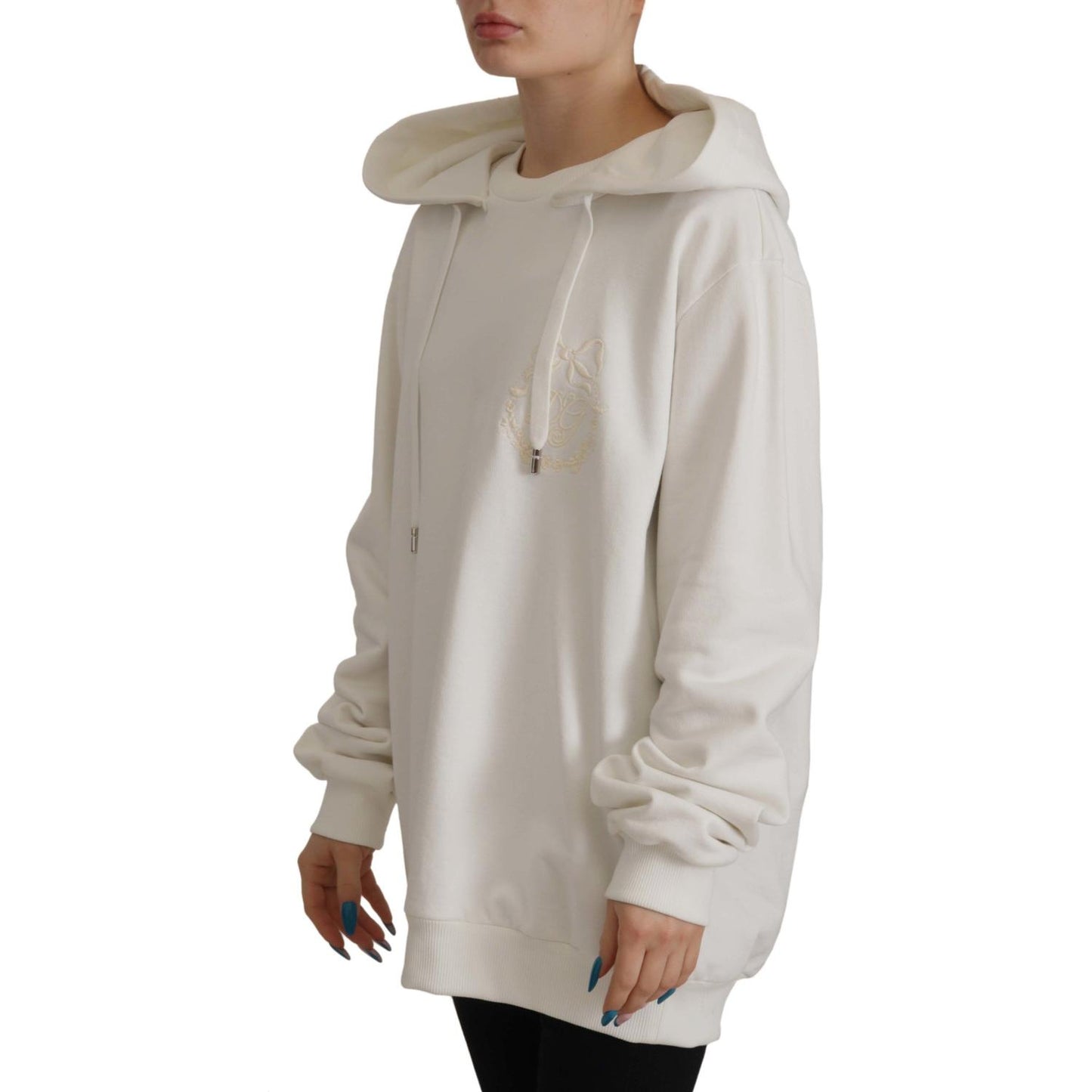 Dolce & Gabbana White Hoodie Pullover Embroidered Sweater Dolce & Gabbana