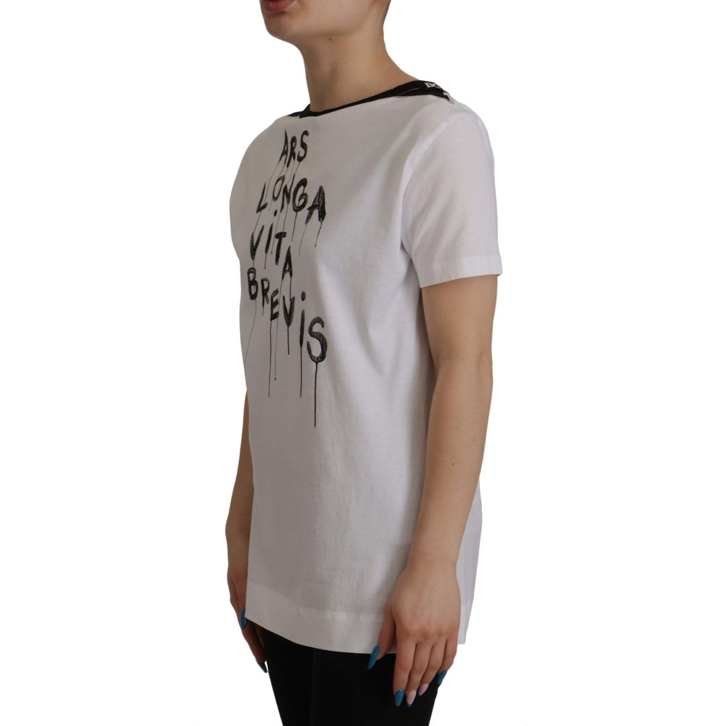 Dolce & Gabbana White Slogan Print Round Neck Cotton T-shirt Dolce & Gabbana