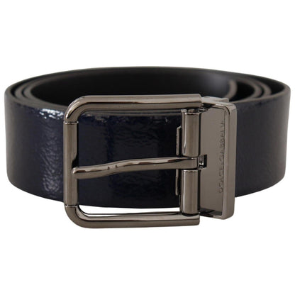 Dolce & Gabbana Blue Patent Leather Vernice Silver Logo Buckle Belt Dolce & Gabbana