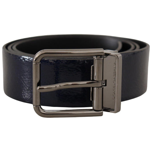 Dolce & Gabbana Blue Patent Leather Vernice Silver Logo Buckle Belt Dolce & Gabbana