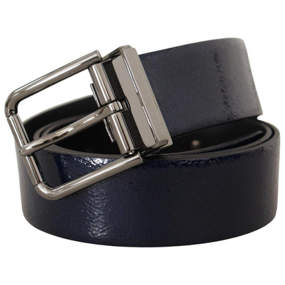 Dolce & Gabbana Blue Patent Leather Vernice Silver Logo Buckle Belt Dolce & Gabbana