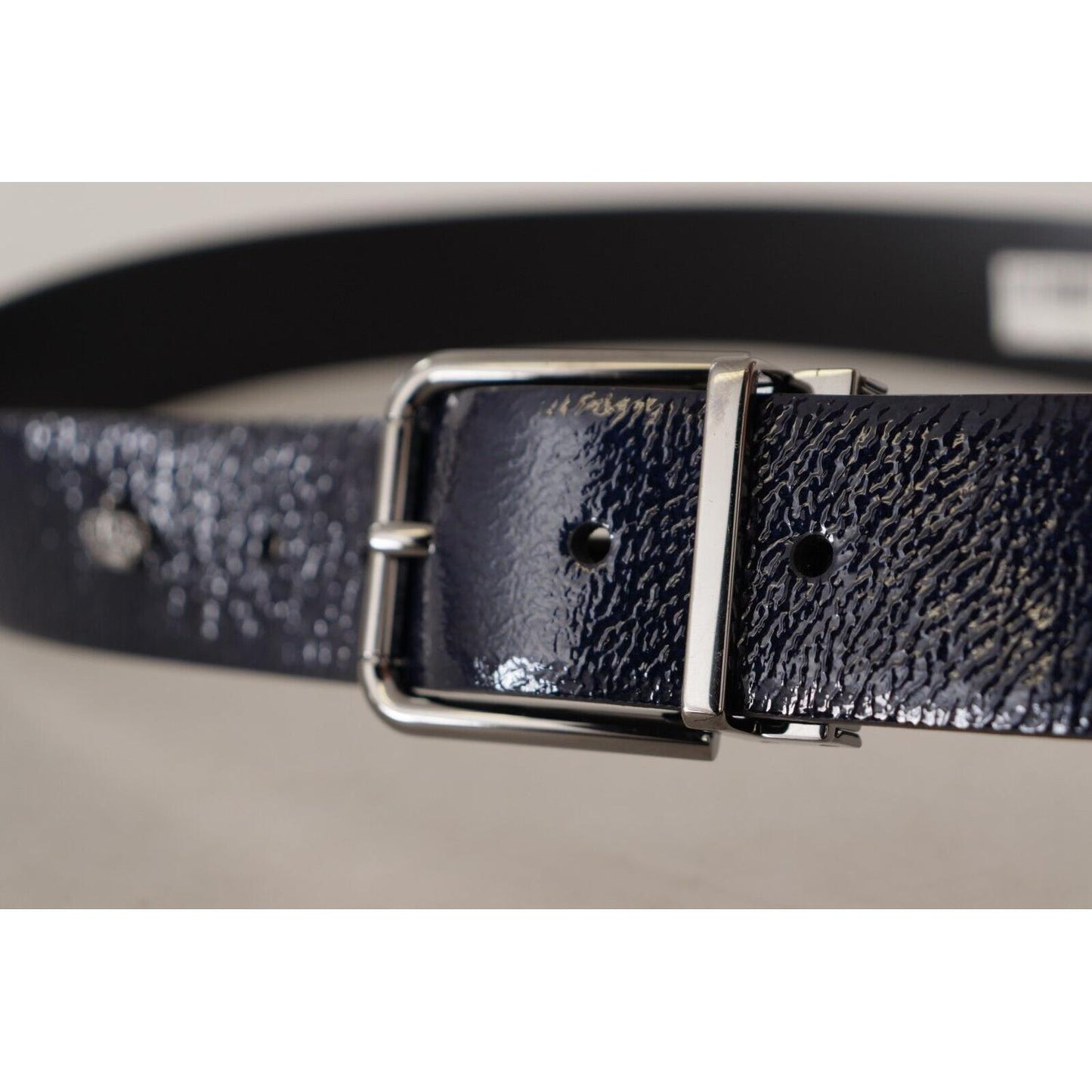 Dolce & Gabbana Blue Patent Leather Vernice Silver Logo Buckle Belt Dolce & Gabbana