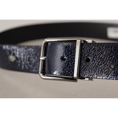 Dolce & Gabbana Blue Patent Leather Vernice Silver Logo Buckle Belt Dolce & Gabbana