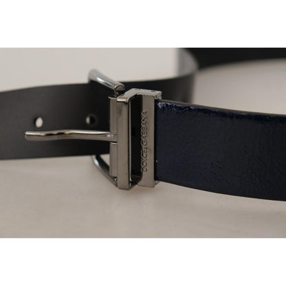 Dolce & Gabbana Blue Patent Leather Vernice Silver Logo Buckle Belt Dolce & Gabbana