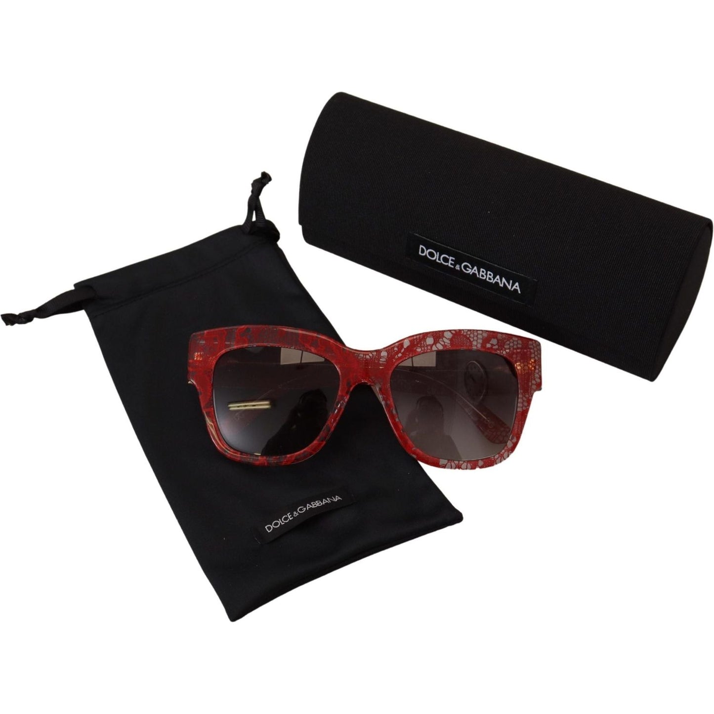 Dolce & Gabbana Red Lace Acetate Rectangle Shades DG4231F Sunglasses Dolce & Gabbana