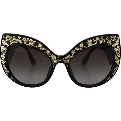 Dolce & Gabbana Black Gold Sequin Butterfly Polarized DG4326 Sunglasses Dolce & Gabbana