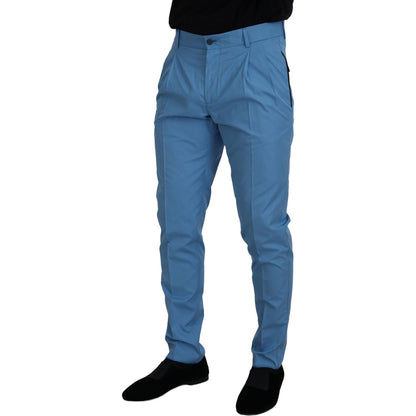 Dolce & Gabbana Blue Cotton Silk Trousers Chinos Pants Dolce & Gabbana