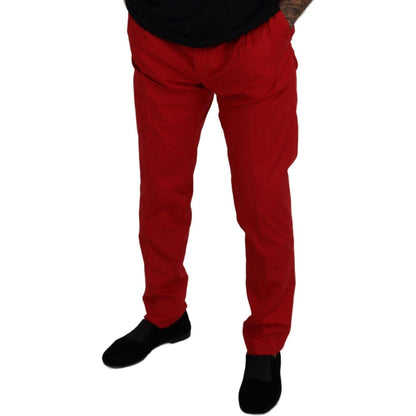 Dolce & Gabbana Red Cotton Slim Fit Trousers Chinos Pants Dolce & Gabbana