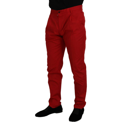 Dolce & Gabbana Red Cotton Slim Fit Trousers Chinos Pants Dolce & Gabbana
