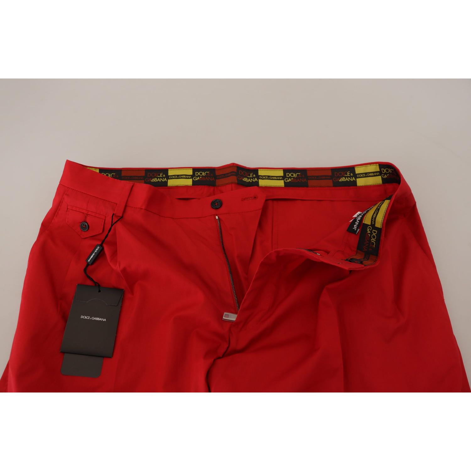 Dolce & Gabbana Red Cotton Slim Fit Trousers Chinos Pants